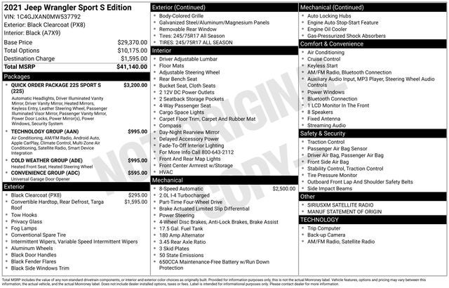 2021 Jeep Wrangler Sport S 4x4