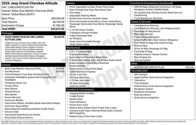 2026 Jeep Grand Cherokee GRAND CHEROKEE LAREDO ALTITUDE 4X4