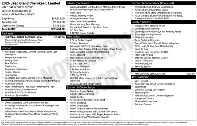 2026 Jeep Grand Cherokee GRAND CHEROKEE L LIMITED 4X4