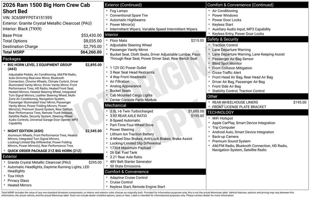 2026 RAM 1500 Big Horn/Lone Star